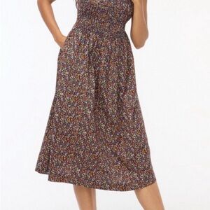 J. Crew Flutter Sleeve MIDI Dress with Smocked Bodice and Flutter Sleeves